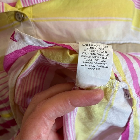 New York & Company Pink Yellow Stripe Button Down Women Blouse Top Size XL - Picture 10 of 11
